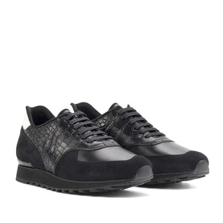 Ambrogio Handmade Men's Shoes Black & White Multi-Material Jogger Sneakers (AMB2259)-AmbrogioShoes