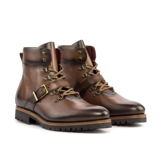 Ambrogio Handmade Men's Shoes Brown Calf-Skin Leather Hiking Boots (AMB2355)-AmbrogioShoes