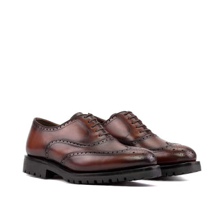 Ambrogio Handmade Men's Shoes Brown Calf-Skin Leather Wingtip Oxfords (AMB2404)-AmbrogioShoes