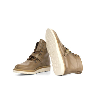 Ambrogio Handmade Men's Shoes Brown Patina Leather Hiking Boots (AMB2282)-AmbrogioShoes