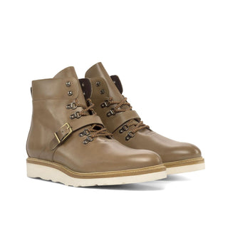 Ambrogio Handmade Men's Shoes Brown Patina Leather Hiking Boots (AMB2282)-AmbrogioShoes