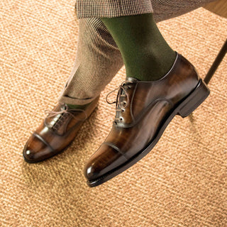 Ambrogio Handmade Men's Shoes Brown Patina Leather Oxfords (AMB2319)-AmbrogioShoes