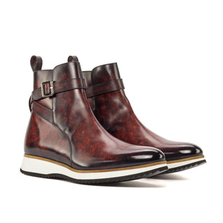 Ambrogio Handmade Men's Shoes Burgundy Patina Leather Jodhpur Boots (AMB2289)-AmbrogioShoes