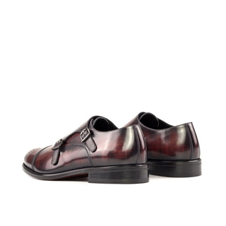 Ambrogio Handmade Men's Shoes Burgundy Patina Leather Monk-Straps Loafers (AMB2353)-AmbrogioShoes