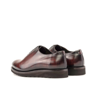 Ambrogio Handmade Men's Shoes Burgundy Patina Leather Whole-Cut Oxfords (AMB2369)-AmbrogioShoes