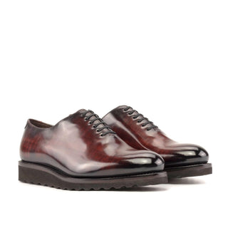 Ambrogio Handmade Men's Shoes Burgundy Patina Leather Whole-Cut Oxfords (AMB2369)-AmbrogioShoes