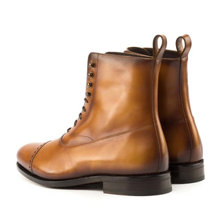 Ambrogio Handmade Men's Shoes Cognac Calf-Skin Leather Balmoral Boots (AMB2334)-AmbrogioShoes