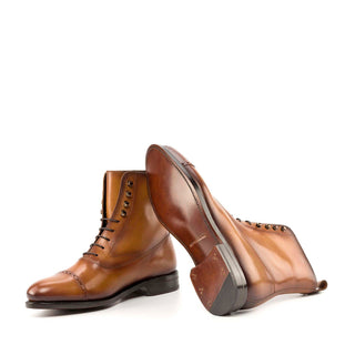 Ambrogio Handmade Men's Shoes Cognac Calf-Skin Leather Balmoral Boots (AMB2334)-AmbrogioShoes