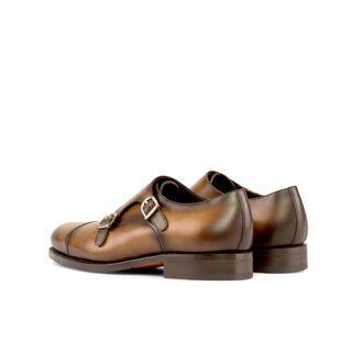 Ambrogio Handmade Men's Shoes Cognac Calf-Skin Leather Cap-Toe Monk-Straps Loafers (AMB2301)-AmbrogioShoes