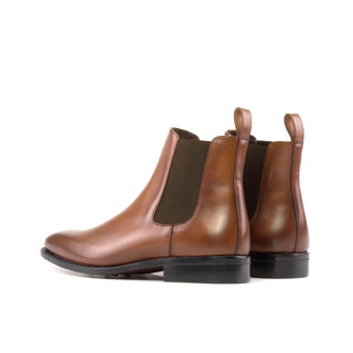 Ambrogio Handmade Men's Shoes Cognac Calf-Skin Leather Chelsea Boots (AMB2332)-AmbrogioShoes
