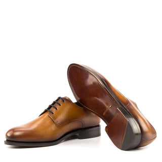 Ambrogio Handmade Men's Shoes Cognac Calf-Skin Leather Derby (AMB2268)-AmbrogioShoes