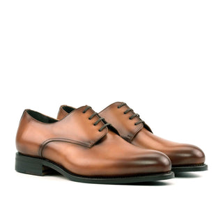 Ambrogio Handmade Men's Shoes Cognac Calf-Skin Leather Derby (AMB2330)-AmbrogioShoes