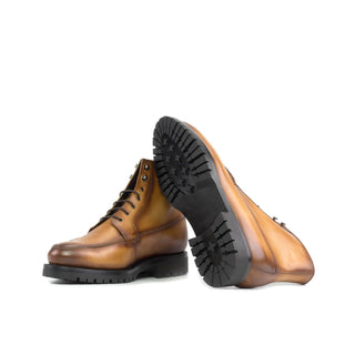 Ambrogio Handmade Men's Shoes Cognac Calf-Skin Leather Moccasin Boots (AMB2412)-AmbrogioShoes