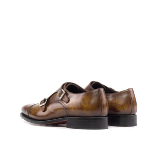 Ambrogio Handmade Men's Shoes Cognac Patina Leather Monk-Straps Loafers (AMB2397)-AmbrogioShoes