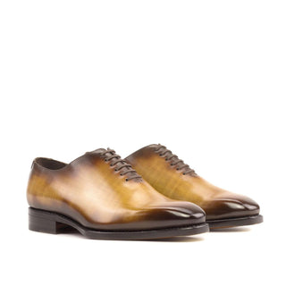 Ambrogio Handmade Men's Shoes Cognac Patina Leather Whole-Cut Oxfords (AMB2375)-AmbrogioShoes