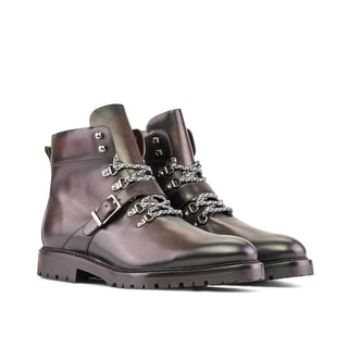 Ambrogio Handmade Men's Shoes Dark Brown Calf-Skin Leather Hiking Boots (AMB2362)-AmbrogioShoes