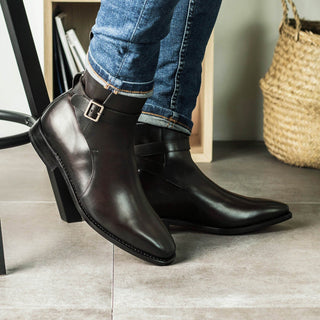 Ambrogio Handmade Men's Shoes Dark Brown Calf-Skin Leather Jodhpur Boots (AMB2309)-AmbrogioShoes