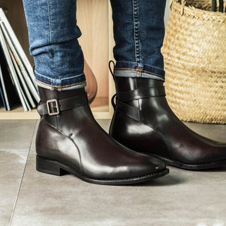 Ambrogio Handmade Men's Shoes Dark Brown Calf-Skin Leather Jodhpur Boots (AMB2309)-AmbrogioShoes