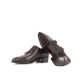 Ambrogio Handmade Men's Shoes Dark Brown Calf-Skin Leather Monk-Straps Loafers (AMB2296)-AmbrogioShoes