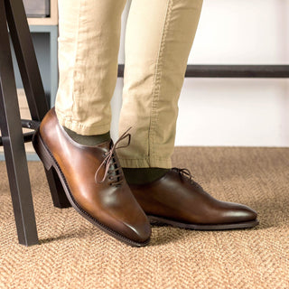 Ambrogio Handmade Men's Shoes Dark Brown Calf-Skin Leather Whole-cut Oxfords (AMB2363)-AmbrogioShoes