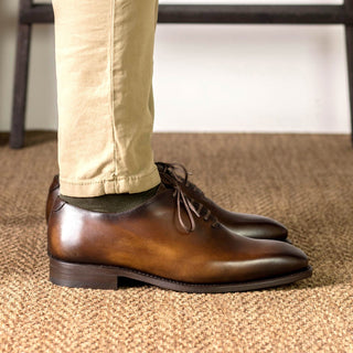 Ambrogio Handmade Men's Shoes Dark Brown Calf-Skin Leather Whole-cut Oxfords (AMB2363)-AmbrogioShoes