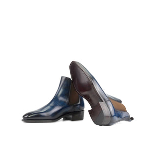 Ambrogio Handmade Men's Shoes Denim Patina Leather Chelsea Boots (AMB2293)-AmbrogioShoes