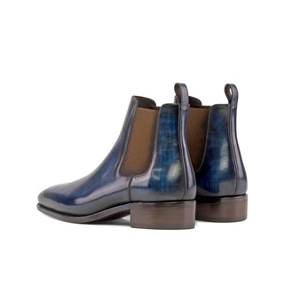 Ambrogio Handmade Men's Shoes Denim Patina Leather Chelsea Boots (AMB2308)-AmbrogioShoes