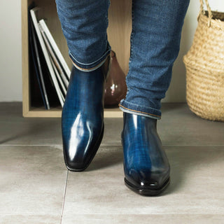 Ambrogio Handmade Men's Shoes Denim Patina Leather Chelsea Boots (AMB2308)-AmbrogioShoes