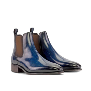 Ambrogio Handmade Men's Shoes Denim Patina Leather Chelsea Boots (AMB2308)-AmbrogioShoes