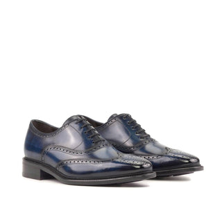 Ambrogio Handmade Men's Shoes Denim Patina Leather Wingtip Oxfords (AMB2364)-AmbrogioShoes