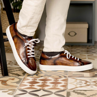 Ambrogio Handmade Men's Shoes Fire Patina Leather Casual Trainer Sneakers (AMB2313)-AmbrogioShoes