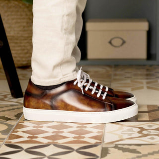 Ambrogio Handmade Men's Shoes Fire Patina Leather Casual Trainer Sneakers (AMB2313)-AmbrogioShoes