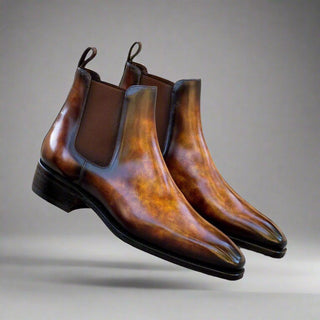 Ambrogio Handmade Men's Shoes Fire Patina Leather Chelsea Boots (AMB2414)-AmbrogioShoes
