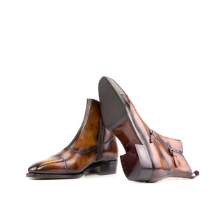 Ambrogio Handmade Men's Shoes Fire Patina Leather Octavian Buckle Boots (AMB2321)-AmbrogioShoes