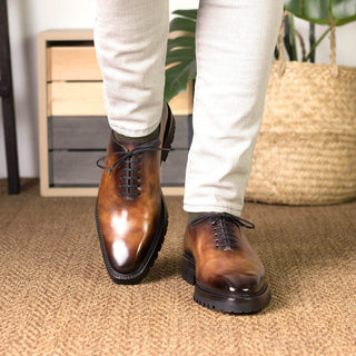 Ambrogio Handmade Men's Shoes Fire Patina Leather Wholecut Oxfords (AMB2406)-AmbrogioShoes