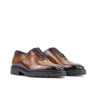 Ambrogio Handmade Men's Shoes Fire Patina Leather Wholecut Oxfords (AMB2406)-AmbrogioShoes