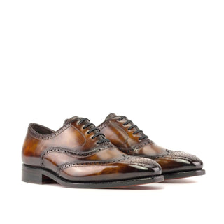 Ambrogio Handmade Men's Shoes Fire Patina Leather Wingtip Oxfords (AMB2374)-AmbrogioShoes