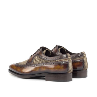 Ambrogio Handmade Men's Shoes Fire Tweed Fabric / Patina Leather Blucher Oxfords (AMB2260)-AmbrogioShoes