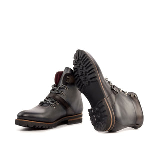 Ambrogio Handmade Men's Shoes Gray & Brown Calf-Skin Leather Hiking Boots (AMB2356)-AmbrogioShoes