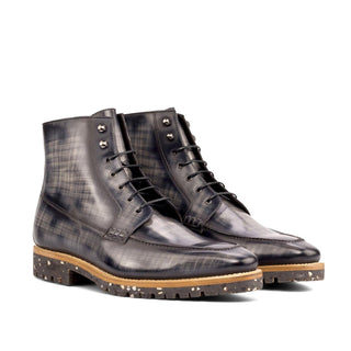 Ambrogio Handmade Men's Shoes Gray Patina Leather Moccasin Boots (AMB2254)-AmbrogioShoes