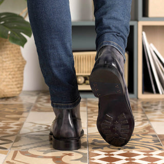 Ambrogio Handmade Men's Shoes Gray Patina Leather Moccasin Boots (AMB2402)-AmbrogioShoes