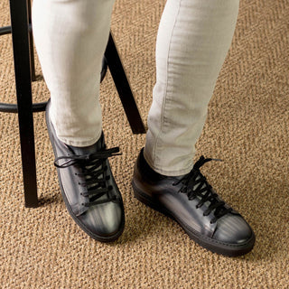 Ambrogio Handmade Men's Shoes Gray Patina Leather Trainer Sneakers (AMB2398)-AmbrogioShoes