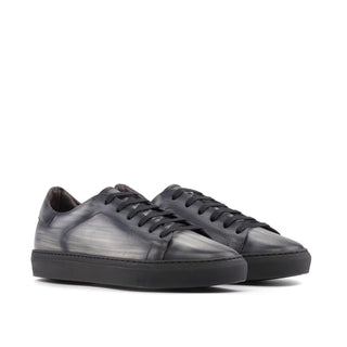 Ambrogio Handmade Men's Shoes Gray Patina Leather Trainer Sneakers (AMB2398)-AmbrogioShoes
