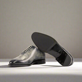 Ambrogio Handmade Men's Shoes Gray Patina Leather Wholecut Oxfords (AMB2345)-AmbrogioShoes