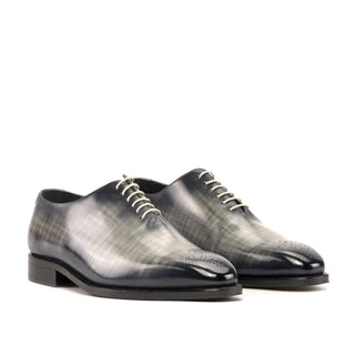 Ambrogio Handmade Men's Shoes Gray Patina Leather Wholecut Oxfords (AMB2345)-AmbrogioShoes
