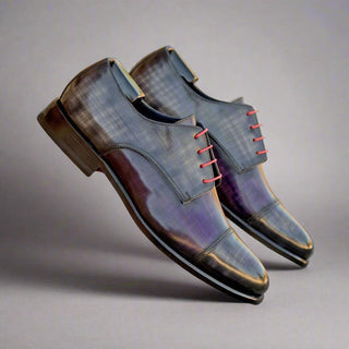 Ambrogio Handmade Men's Shoes Gray & Purple Patina Leather Derby (AMB2424)-AmbrogioShoes