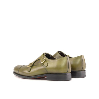 Ambrogio Handmade Men's Shoes Green Calf-Skin Leather Cap-Toe Monk-Straps Loafers (AMB2331-AmbrogioShoes