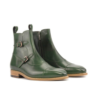 Ambrogio Handmade Men's Shoes Green Calf-Skin Leather Octavian Buckle Boots (AMB2314)-AmbrogioShoes