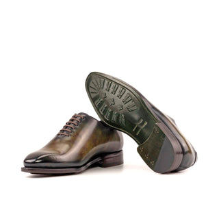 Ambrogio Handmade Men's Shoes Green Patina Leather Whole Cut Oxfords (AMB2295)-AmbrogioShoes