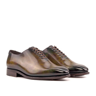 Ambrogio Handmade Men's Shoes Green Patina Leather Whole Cut Oxfords (AMB2295)-AmbrogioShoes